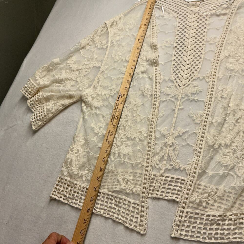 Roommates - Womens Boho Lace Duster Cardigan - Large - Ivory - Open Front , 3894 - Picture 7 of 9